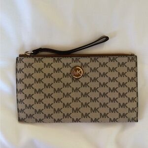 Michael Kors Tan and Brown Logo Wristlet